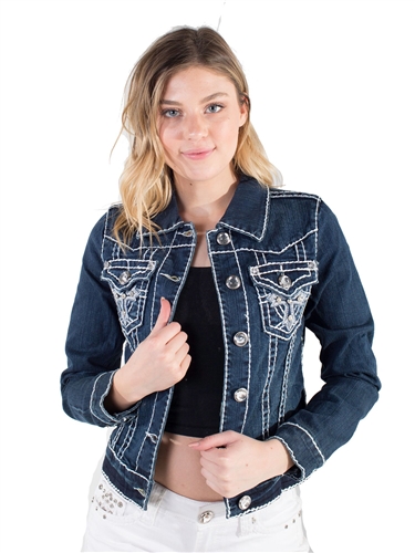 Women's LA Idol Denim Jacket with Thick Threading and Embellishments