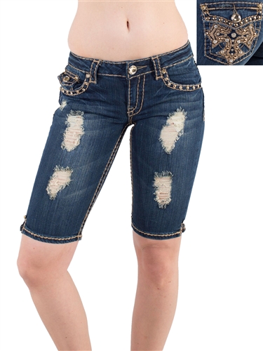 Women's LA Idol Bermuda Shorts with Thick Threading and Embellishments/1-1-1-2-2-3-3-1-1-1