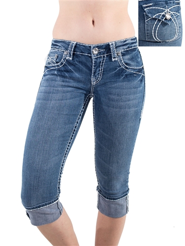 Women's LA Idol Capri Pants with Thick Threading and Embellishments/1-1-2-3-3-1-1-1
