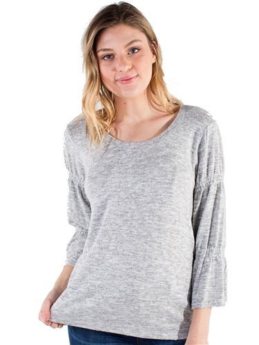 Women's Eyeshadow Sweater with Elasticized Balloon Sleeve Design