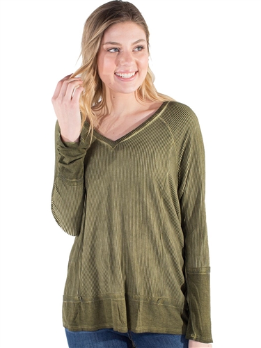 Women's Eyeshadow Ribbed V-Neck Sweater Top
