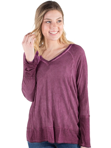 Women's Eyeshadow Ribbed V-Neck Sweater Top