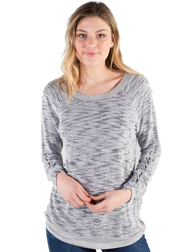Women's Eyeshadow Sweater with Lace Up Design on Sleeves