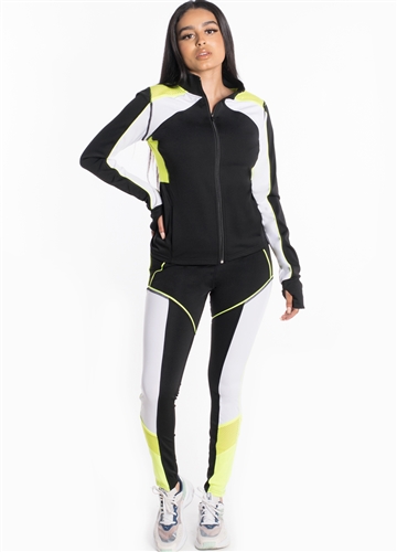Women's Active Set Jacket and Leggings with Mesh Accent and Color Blocking