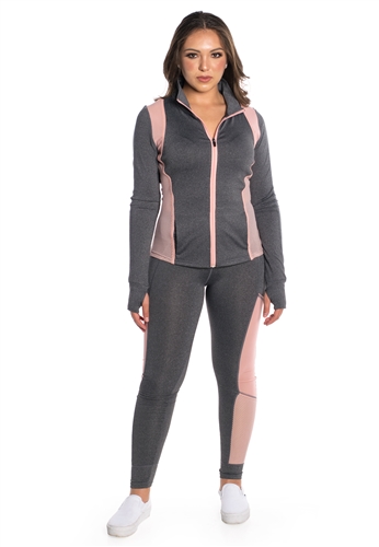 Women's Active Set Jacket and Leggings with Mesh and Contrast Accent Effect