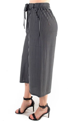 Women's Striped Pants with Removable Self Tie Sash