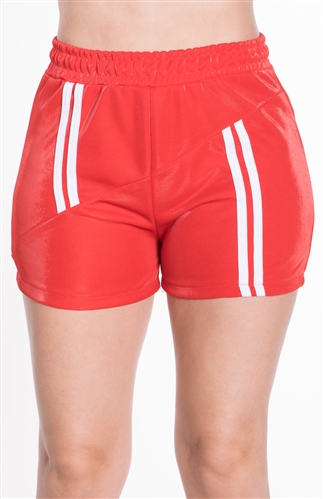 4225N-SP203-Red-Women's Shorts with Asymmetrical Stripes Elasticized Waist/1-2-2-1