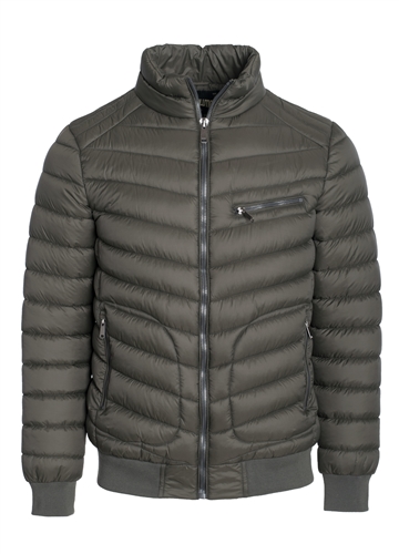 Men's Quilted Puffer Jacket with Gunmetal Zippers, Ribbed Trims and Mock Zipper on Chest