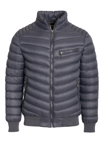 Men's Quilted Puffer Jacket with Gunmetal Zippers, Ribbed Trims and Mock Zipper on Chest