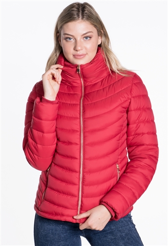 Women's Lightweight High Collar Puffer Jacket with Faux Fur Lining