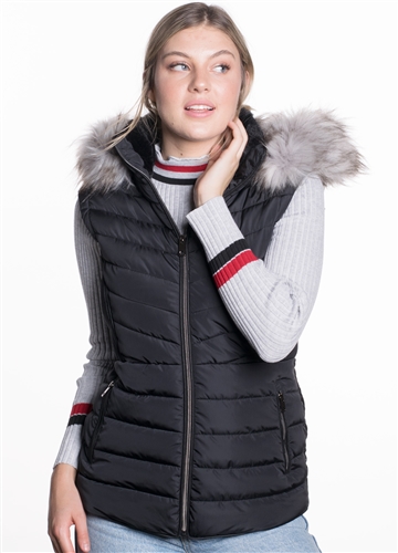 Women's Puffer Vest with Detachable Hood/