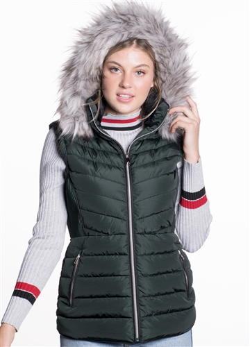 Women's Puffer Vest with Detachable Hood/