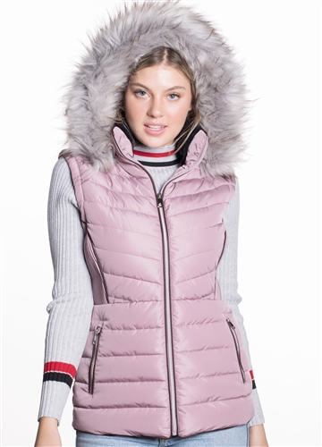 Women's Puffer Vest with Detachable Hood/