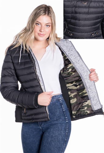 Ladies Melange Flacket Faux Fur Lined Jacket w/ Removable Hood, Elastic Side Gathering By Special One