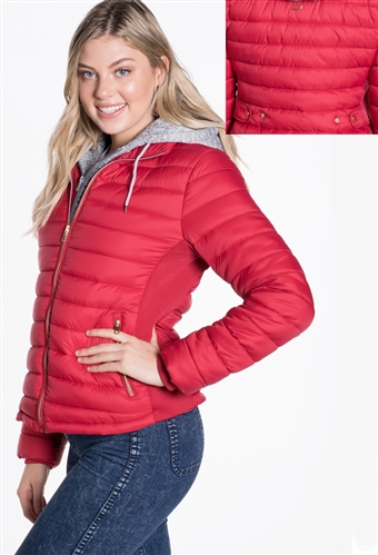 Ladies Melange Flacket Faux Fur Lined Jacket w/ Removable Hood, Elastic Side Gathering By Special One