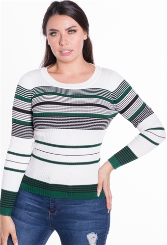 Women's Striped Ribbed Sweater Top