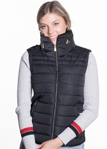 Ladies High Collar Quilted Vest with Faux Fur Inner Collar and Body Lining and Stretchable Side Gathering