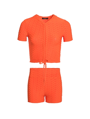 Women's Honey Comb Crop Top and Ruched Shorts Set