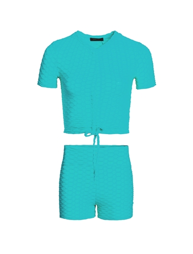 Women's Honey Comb Crop Top and Ruched Shorts Set