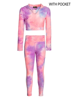 Women's Tie-Dye Honey Comb Crop Hoodie and Ruched Leggings Set