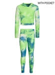 Women's Tie-Dye Honey Comb Hoodie and Ruched Leggings Set with Side Pockets