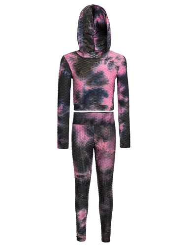 Women's Plus Size Tie-Dye Honey Comb Hoodie and Ruched Leggings Set