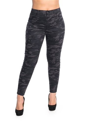 Ladies High Waist Black Camouflage Skinny Jeans