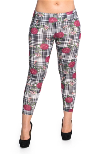 Women's Floral and Checkered Printed Leggings