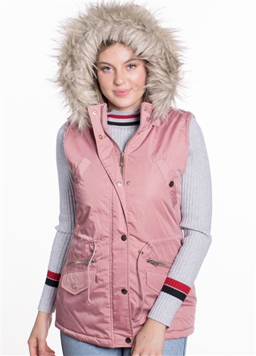 Women's Vest with Faux Fur Lining and Detachable Hood