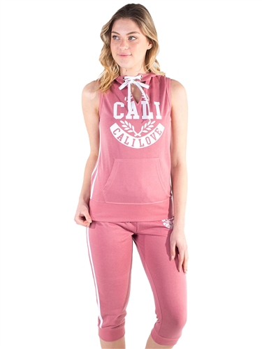 4500-FT1821-Women's French Terry Sleeveless Pullover Hoodie and Capri Jogger Set<BR>More colors