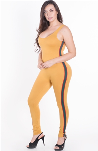 Women's Sleeveless Bodycon Jumpsuit with Side Stripes