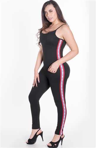 Women's Sleeveless Bodycon Jumpsuit with "LOVE" Print on Sides