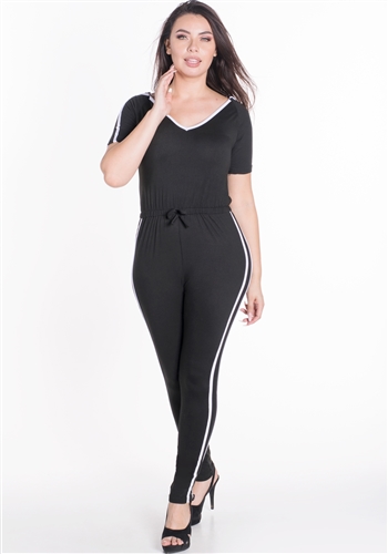 Women's Hooded Boycon Jumpsuit with Contrasting Side Stripes