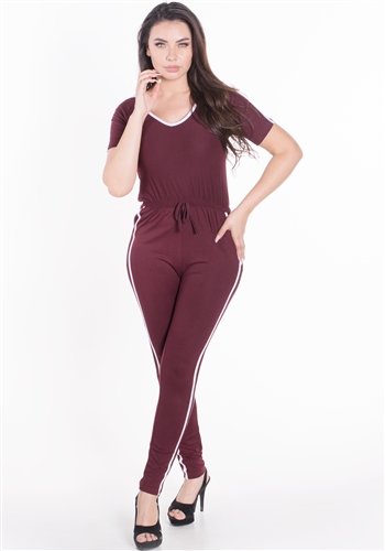 Women's Hooded Boycon Jumpsuit with Contrasting Side Stripes