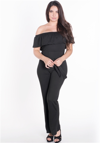 Women's Elasticized Off Shoulder Jumpsuit with Belt Sash