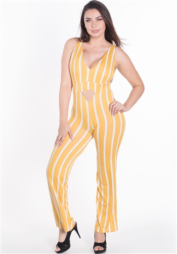 Women's Striped Strappy Back Sleeveless Jumpsuit with Cutout