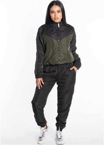 Women's Windbreaker Jacket with Striped Pants Set