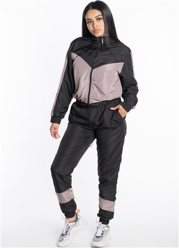 Women's Windbreaker Cropped Jacket with Striped Pants Set