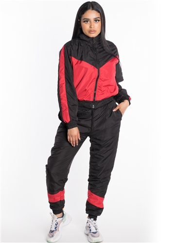 Women's Windbreaker Cropped Jacket with Striped Pants Set