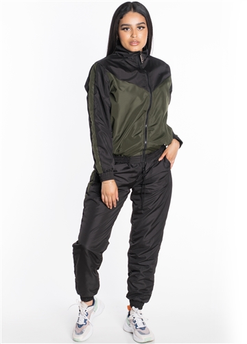 Women's Windbreaker Jacket with Pants Tracksuit Set with Brushed Fleece Lining