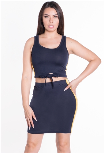 Women's 2-Piece Crop Top and Skirt Set with Self-Tie Detail/