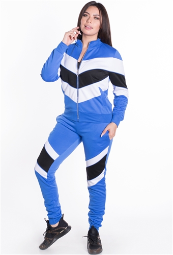 Women's Chevron Jacket and Joggers Tricot Tracksuit Set
