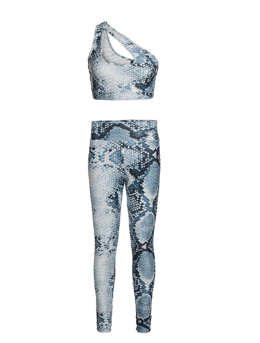 Women's One Shoulder Cut-Out Snake Print Honeycomb Crop Tank and Leggings Set