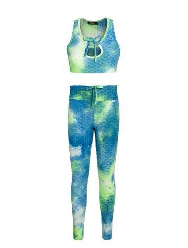 Women's Cut-Out Tie-Dye Print Honeycomb Crop Tank and Leggings Set