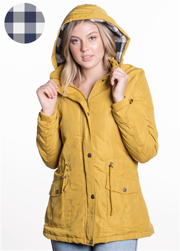 Ladies Peach Skin Parka w/ Faux Fur Lining and Detachable Hood and Waistband Draw String