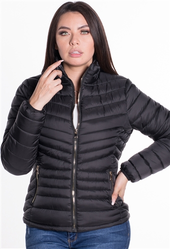 Women's Puffer Jacket with High Shine Zippers