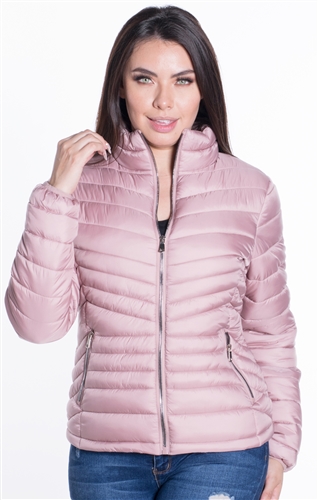 Women's Puffer Jacket with High Shine Zippers