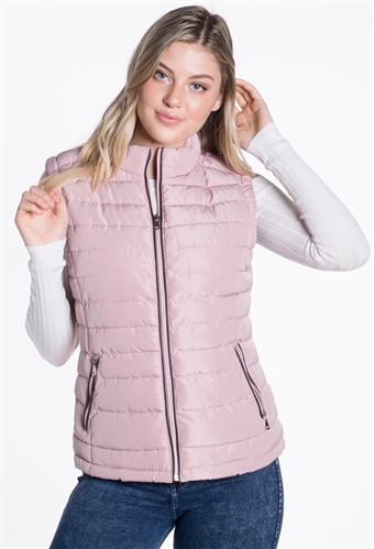 Women's Puffer Vest with Vegan Leather Piping