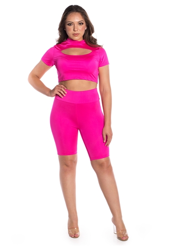 Women's Biker Shorts and Crop Top with Cut Out Set