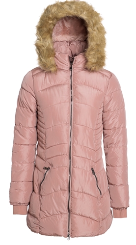 Women's Mid Length Puffer Jacket with Detachable Faux Fur Hood